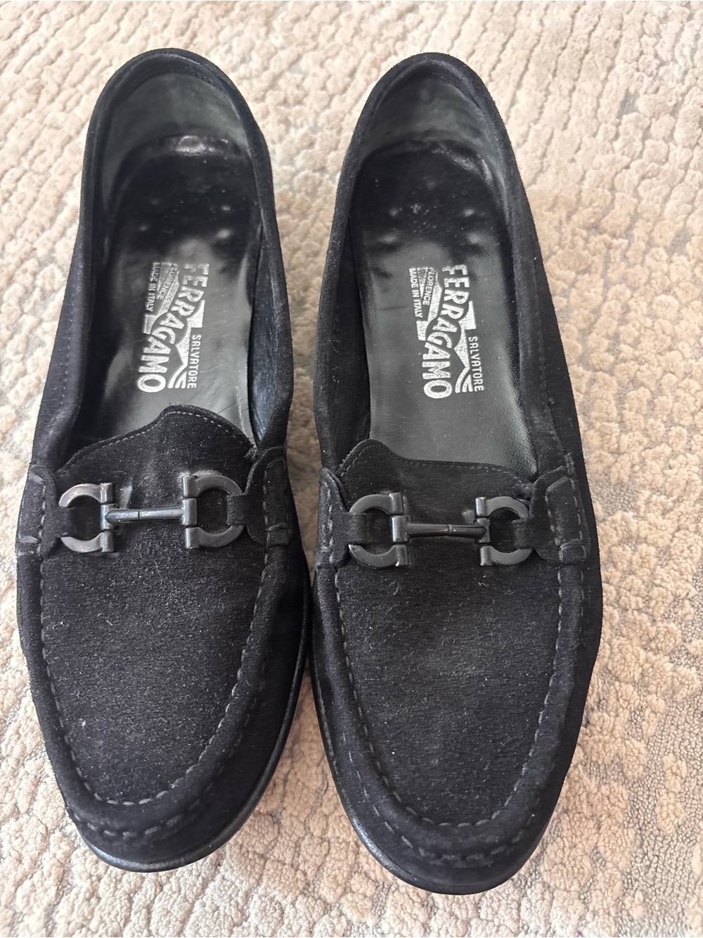 Salvatore Ferragamo Black Suede Bit Loafers Womens 8.5